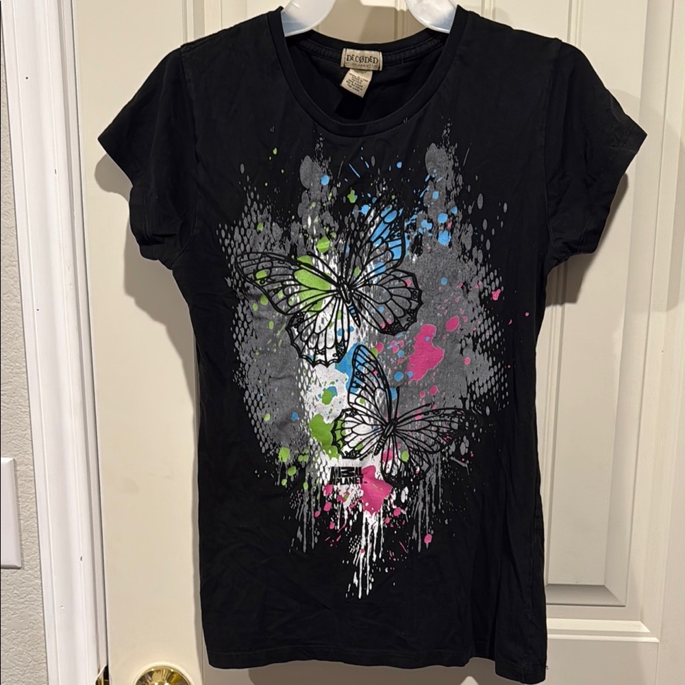 Decoded Animal Planet 🦋 🌎 Black Graphic T-Shirt with Butterfly Design